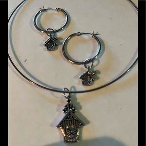 Birdhouse necklace & earrings set